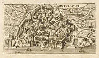 Überlingen vom Süden. Kupferstich , 6 × 11 cm