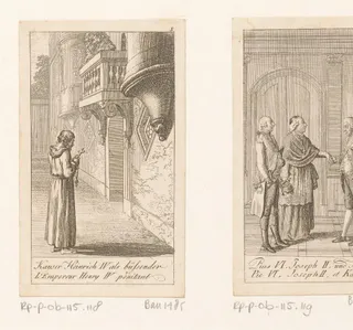 Hendrik IV in boetekleed onder het balkon van paus Gregorius VII
