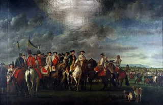 Kaiser Joseph II. mit Erzherzog Franz und der Generaliät im Lager bei Minkendorf (Münchendorf) südlich von Wien, im November 1786.