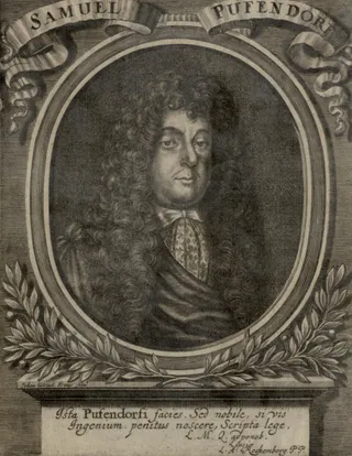 Bildnis Samuel Pufendorfs, Frontispiz zu „De iure naturae et gentium“ (1684)