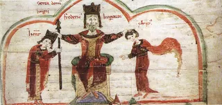 Friedrich Barbarossa mit seinen Söhnen Heinrich und Philipp