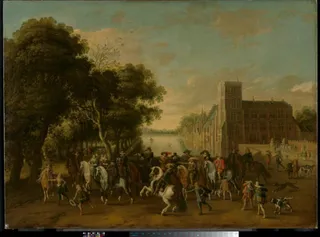 Prince Maurits, Accompanied by Prince Frederik Hendrik, Frederick V of Bohemia and his Wife Elizabeth Stuart, and Others, on the Buitenhof, The Hague