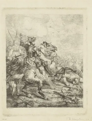 Keizer Hendrik II de Heilige te paard in een veldslag