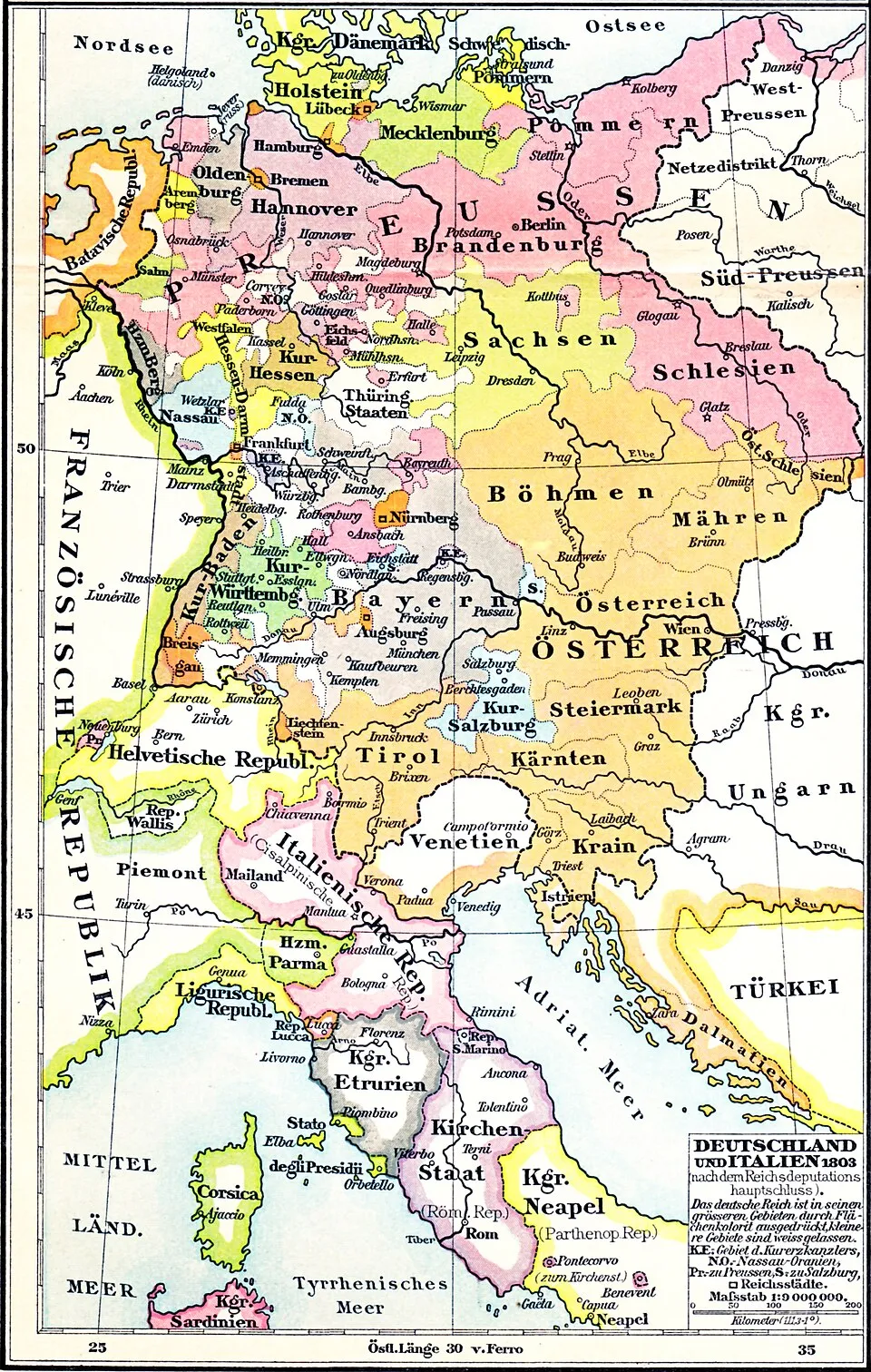 Deutschland und Italien nach dem Reichsdeputationshauptschluss 1803 (Putzger)