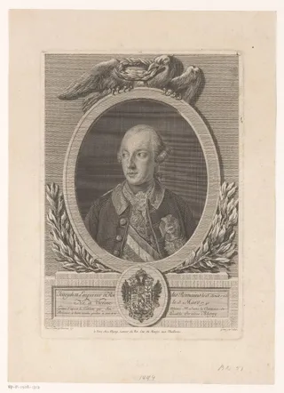 Portret van Jozef II in een ovale lijst met een adelaar