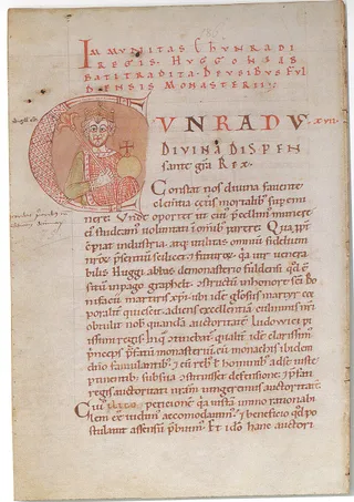 Initiale mit König Konrad I. (Codex Eberhardi, Fulda)
