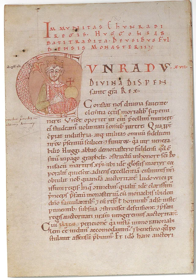 Initiale mit König Konrad I. (Codex Eberhardi, Fulda)