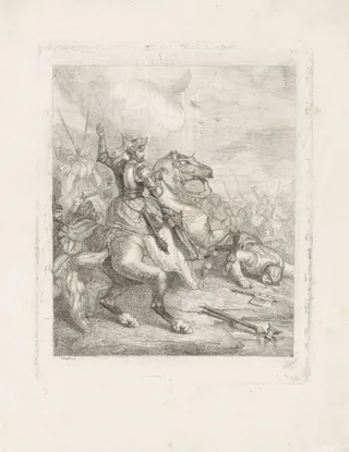 Keizer Hendrik II de Heilige te paard in een veldslag