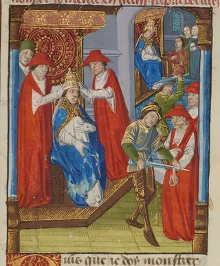 Wahl Johannes’ XII. zum Papst und Bestrafung zweier Kardinäle (De casibus, BnF Fr. 234)