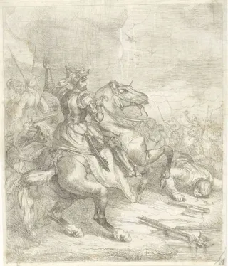 Keizer Hendrik II de Heilige te paard in een veldslag