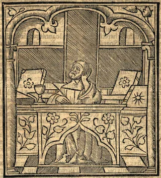 Joachim von Fiore in seinem Studierzimmer (Holzschnitt, Venedig 1516)