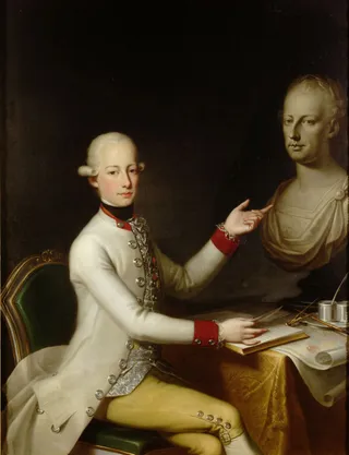 Kaiser Franz I. (II.) (1768-1835) im Alter von etwa 17 Jahren mit der Büste von Kaiser Joseph II., Kniestück