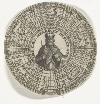 Penning met het portret van Hendrik III en de namen van keizers