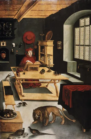 Kardinal Albrecht von Brandenburg, Erzbischof von Mainz als Hl. Hieronymus in der Studierstube
