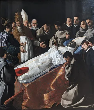 Aufbahrung des Hl. Bonaventura im Beisein des Papstes Gregor X. und des Königs Jaime I. von Aragón