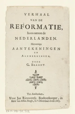 Titelpagina voor: G. Brandt, Verhaal van de reformatie, in en ontrent de Nederlanden, Amsterdam, 1663
