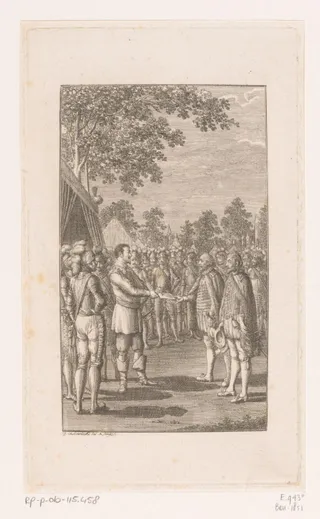 Ferdinand II neemt het document van Albrecht van Wallenstein in ontvangst