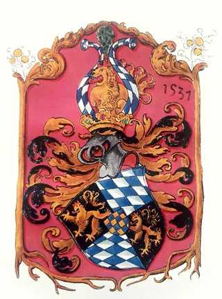 Wappen des Pfalzgrafen Johann II. von Pfalz-Simmern (Lehensbuch Ludwigs V.)