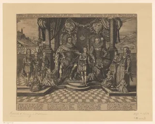 Portret van Frederik V, keurvorst van de Palts, koning van Bohemen en Elisabeth Stuart, keurvorstin van de Palts, koningin van Bohemen met hun gezin