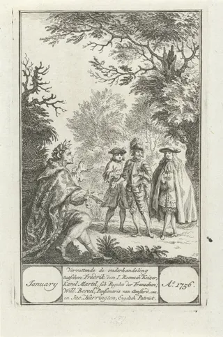 Vier historische figuren in gesprek