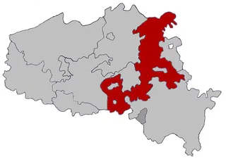 Map of the republic's territories (red) between the Austrian Netherlands (grey)