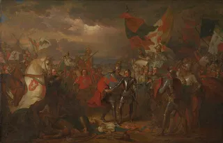 Edward III (1312-1377) with the Black Prince (1330-1376) after the Battle of Crécy (1346)