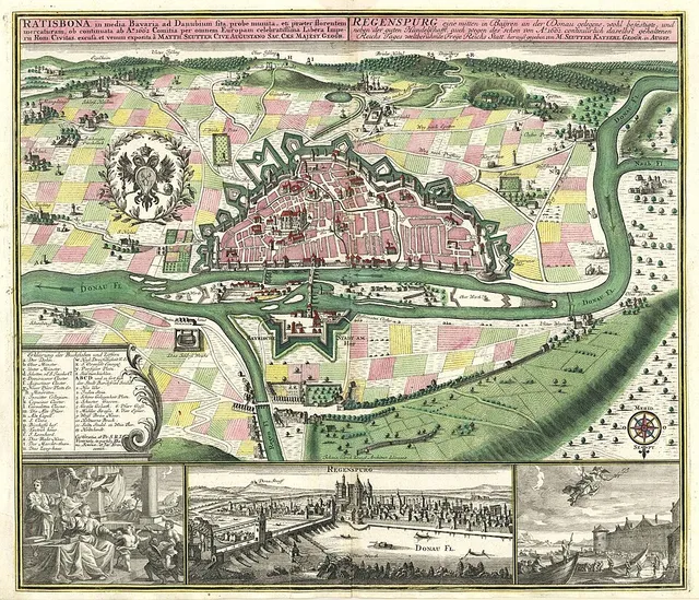 Vogelschaukarte - Regensburg - Seuter - um 1741