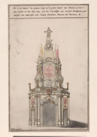 Erepoort te Brussel ter gelegenheid van het huwelijk van Jozef II en Maria Isabella van Parma,  1760