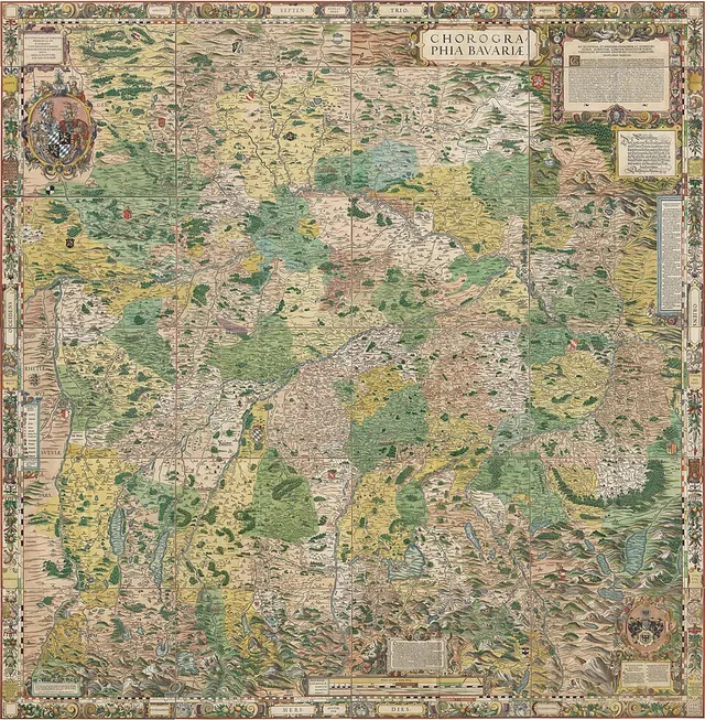 Philipp Apians Bairische Landtafeln von 1568 (alle 24 Tafeln zusammengesetzt)
