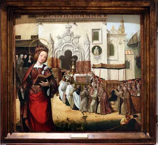 Bottega di lisbona, retablo di sant'auta, 1522-25, arrivo delle reliquie di s.auta alla chiesa della madre de deus, 01