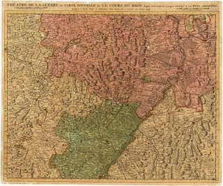 Théatre de la guerre ou carte nouvelle de le Cours du Rhin depuis Strasbourg jusqu'a Worms …