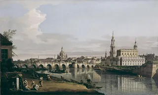 Dresden vom rechten Elbufer unterhalb der Augustusbrücke