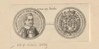 Voor- en achterzijde van een penning met het portret van Albrecht van Wallenstein