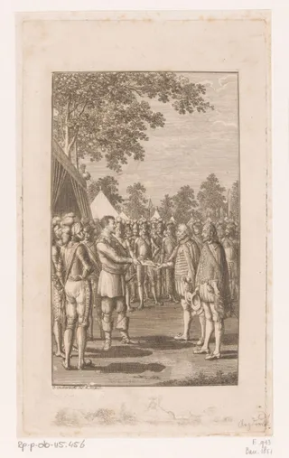 Ferdinand II neemt het document van Albrecht van Wallenstein in ontvangst