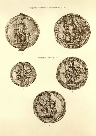 Siegel Margarete, Gemahlin Heinrich (VII.), Konrad IV, Elisabeth, Gemahlin Konrad IV u. a. (Posse, Tafel 32)