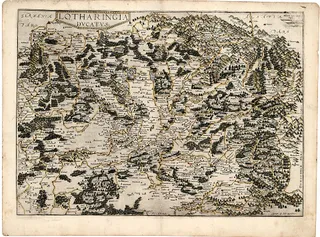 Herzogtum Lothringen (LOTHARINGIA DVCATVS) - Kupferstich in altem Kolorit - lateinisch - 41 …