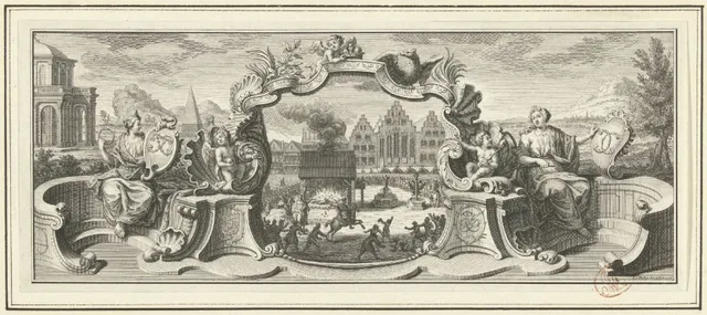Vignet met feesten te Frankfurt ter ere van de kroning van Frans I Stefan tot keizer, 1745